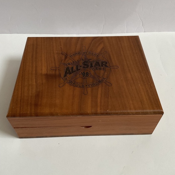 1998 Triple A All Star Game Norfolk, VA Harbor Park Walnut Wooden Box Rare - Picture 1 of 13